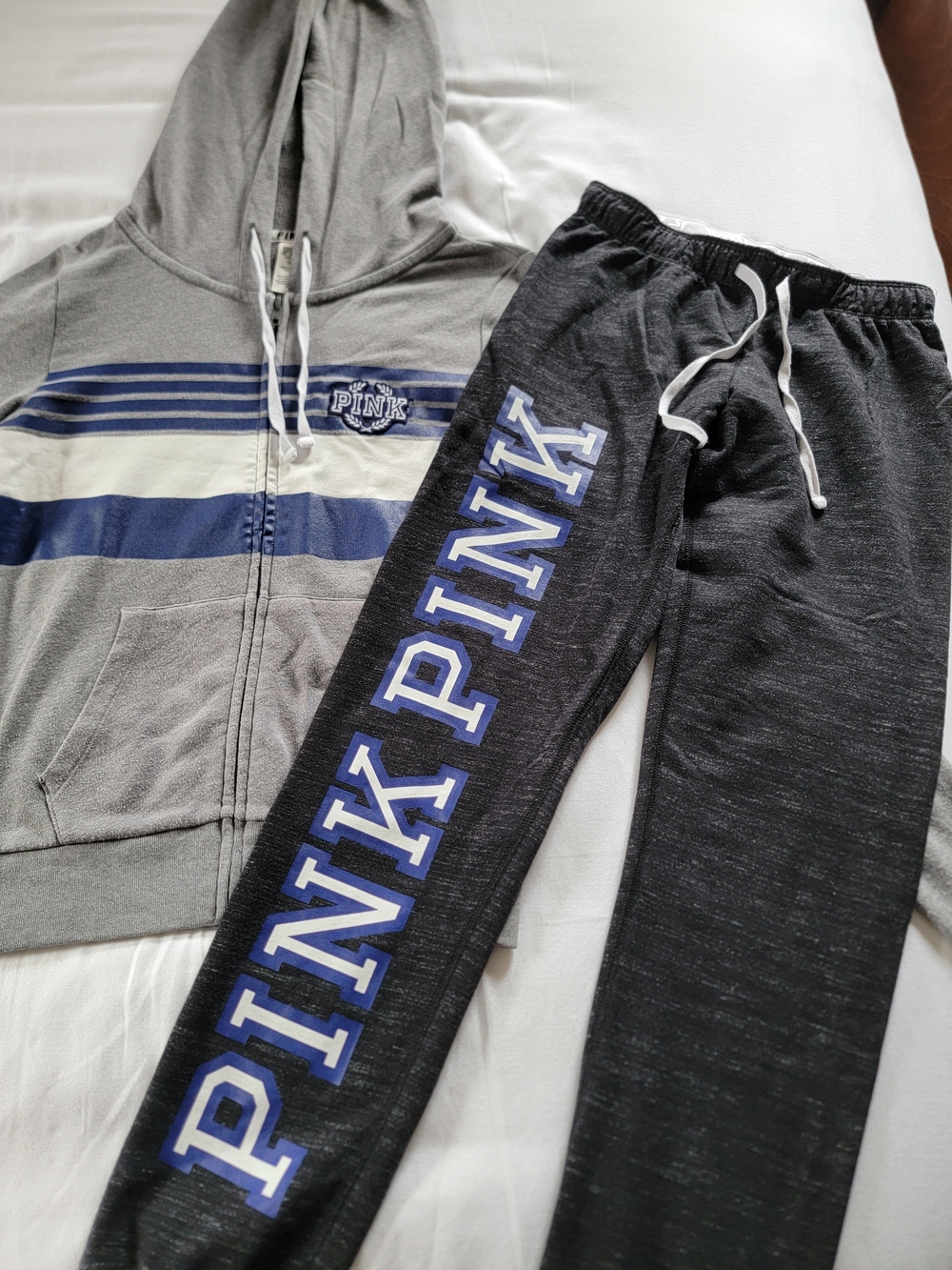 PINK Victoria's Secret Grey & Navy Track Joggers with Logo